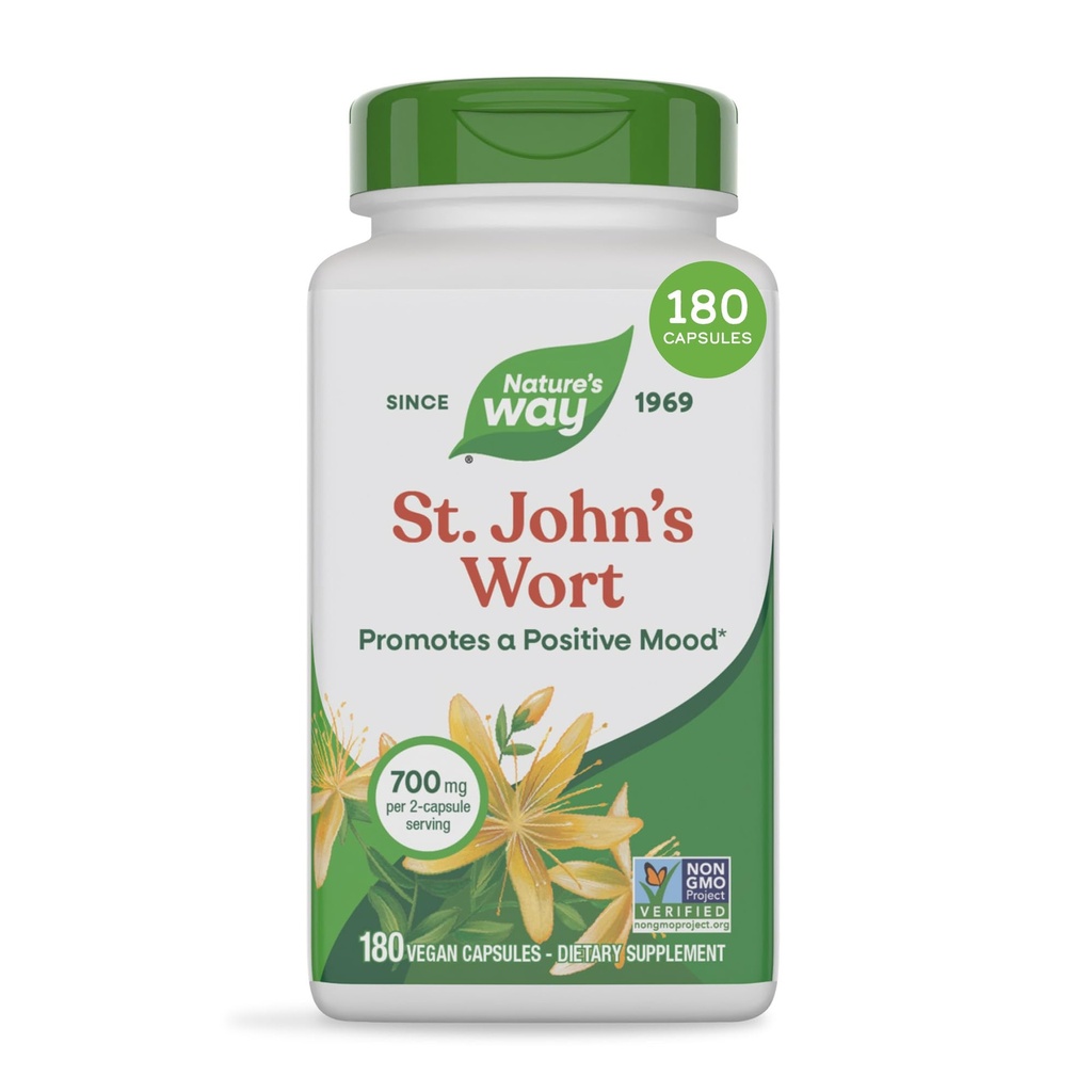 Nature's Way St. John's Wort Herb, Olumlu Bir Bakış*, 2Capsule'ye 700 mg, Non-GMO Projesi Doğrulanmış, Vegan, 180 Capsules (Pazar Mayıs Vary)