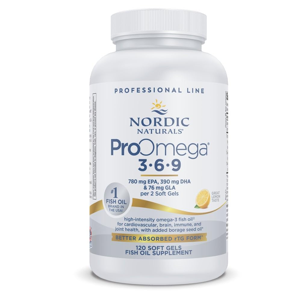 Nordic Naturals ProOmega 3-6-9, Limon Flavor - 120 Soft Gels -1360 mg Omega-3 - EPA & DHA eklenmiş GLA - Sağlıklı Skin, Cognition, Pozitif Mood - Non-GMO - 60 Hizmetler