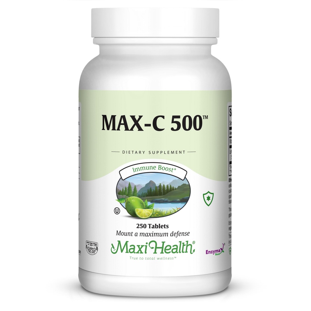 Maxi Health Max-C 500 Vitamin C Supplement – Vitamin C 500mg with Lemon Bioflavonoids Complex for Immune & Antioxidant Support – Vegan, Kosher – 250 Tablets