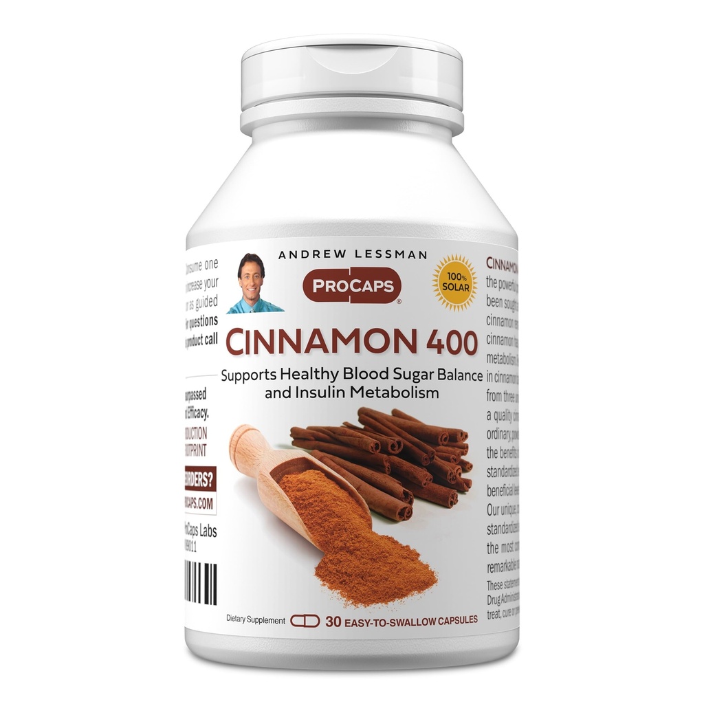 ANDREW LESSMAN Cinnamon 400 mg - 30 Capsules - Yüksek Potency, Standardized Extract. Katkı yok. Küçük Easy to Swallow Capsules