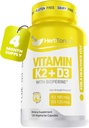 Immune Sistem Desteği K2 (MK7) D3 5000 Iu Supplement + Bioperine (Black Pepper) | Güçlü Bones & Heart Health | K2 D3 Kompleks | Swallow 120 Veg Capsules