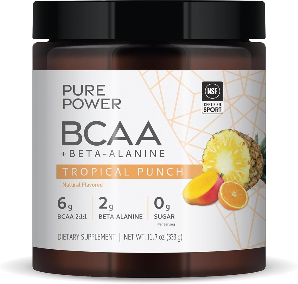 Pure Power BCAA + Beta-Alanine, Tropikal Punch Flavor, 11.7 oz (333 g), 30 Hizmet, 6g BCAA, 2g Beta-Alanine, 0g Sugar, Non-GMO, Dr. Mercola