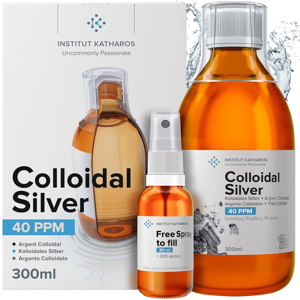 Colloidal Silver Liquid 10 fl oz & Sprey to fill ● Bioactive Hydrosol Silver Water ● Natural Immune Support Nano Sol Tamam Çözüm ● Ionic Minerals 40 PPM ● Organik Yapılı Plata Coloidal