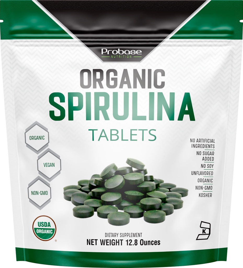 Probase Beslenme Organik Spirulina Supplement, 3000MG Oda başına, 720 Tablet (4 Ay Supply), No Filler & Non-GMO, Vegan protein, Vitaminler ve Prebiyotikler, Premium Spirulina Pills