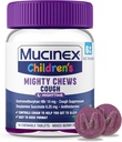 Mucinex Children's Mighty Chews Nighttime Kids Cough Medicine, Easy to Dose Cough Suppressant with Dextromethorphan, Kids Travel Medicine for Cough, Karma Berry Flavor, 16 Medicated Chewable Tabletler