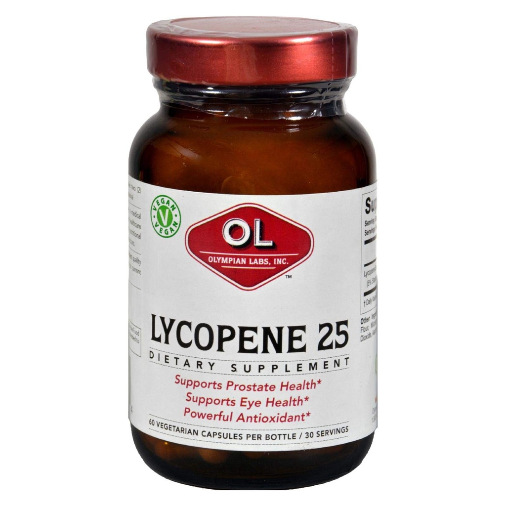 Olympian Labs Lycopene 25 mg, Güçlü Antioksi Destekler Göz, Prostate & Heart Health, Gluten Free, Non-GMO, 60 Vegan Capsules