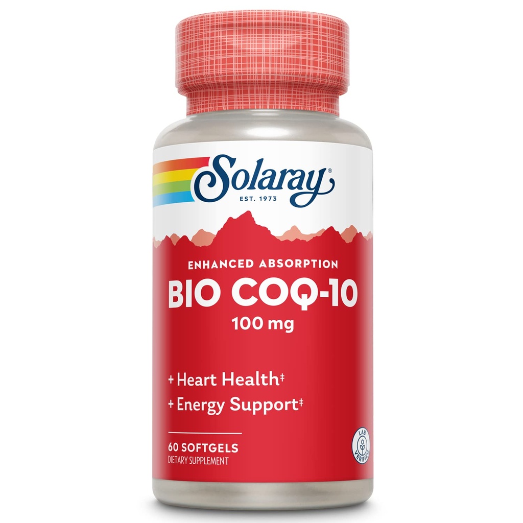 SOLARAY Bio CoQ-10 100 mg | Gelişmiş Aborpsiyon | Vitaminler A & E | Sağlıklı Kalp ve Hücre Enerji Desteği (60 CT)