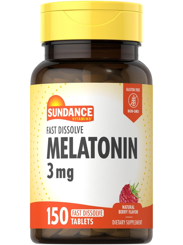 Sundance Melatonin Fast Dissolve | 3 mg | 150 Hızlı Dissolve Tabletler | Natural Berry Flavor | Vejetary, Non-GMO ve Gluten Free Supplement Supplement
