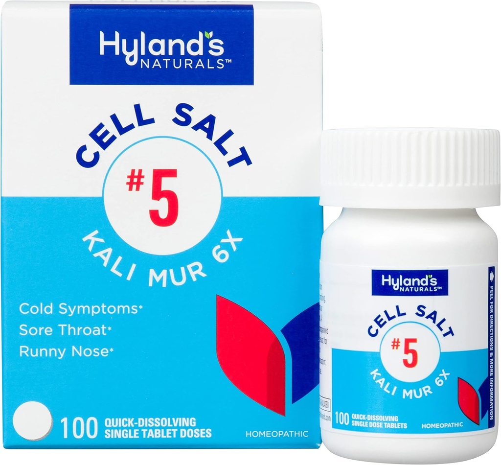 Hyland'ın No. 5 Hücre Salt Kali Mur 6X Tabletleri, Soğuk Tıp ve Sore Throat Relief, Natural Treatment of Colds, Sore Throats, Runny Nose ve Burns, Quick Discrypt Tabletleri, 100 Count