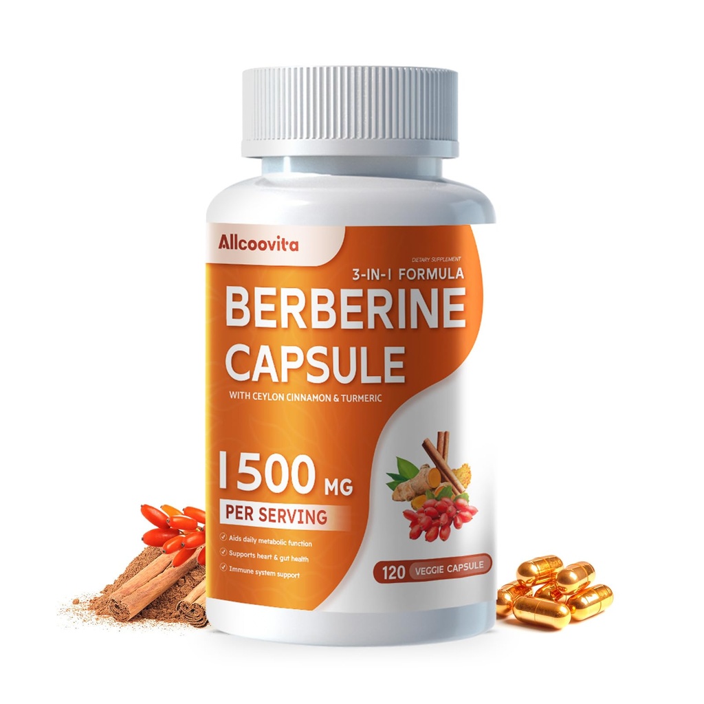 Berberine Supplement - Berberine 1500 mg Per Servis,120 Capsules - Berberine HCI - Berberine Plus - Plus Pure True Ceylon Cinnamon, Berberine HCI Root Supplements Pills Pills