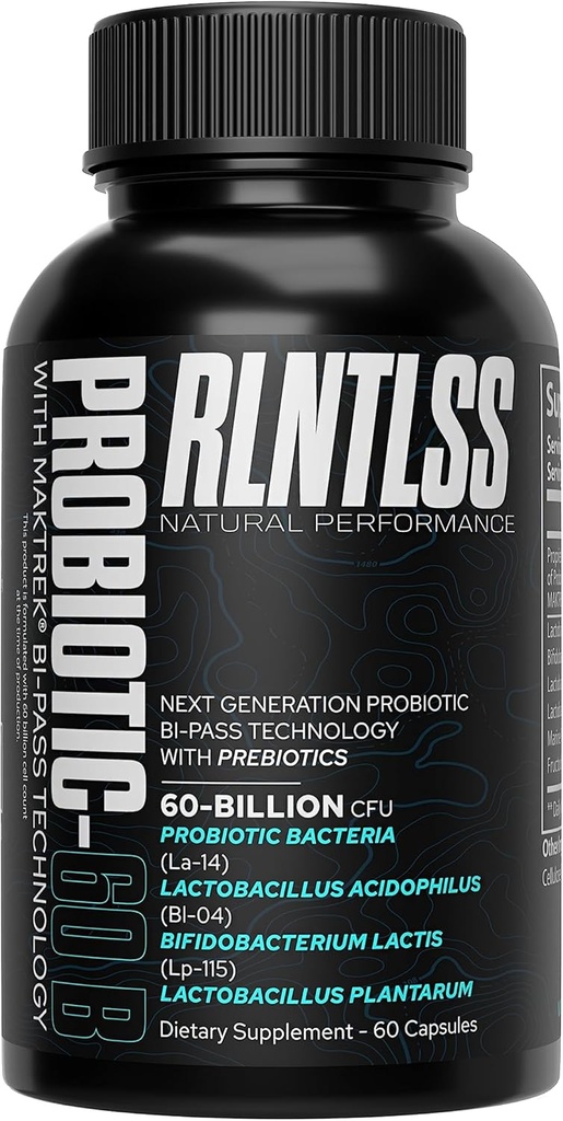 RLNTLSS - Probiyotik 60 Milyar CFU - 4 Strain Mix - Premium Supplement - Erkekler ve Kadınlar - Raf Stable Probiyotik Capsule - Probiyotik ve Prebiyotik - (60 Şişe Kont)