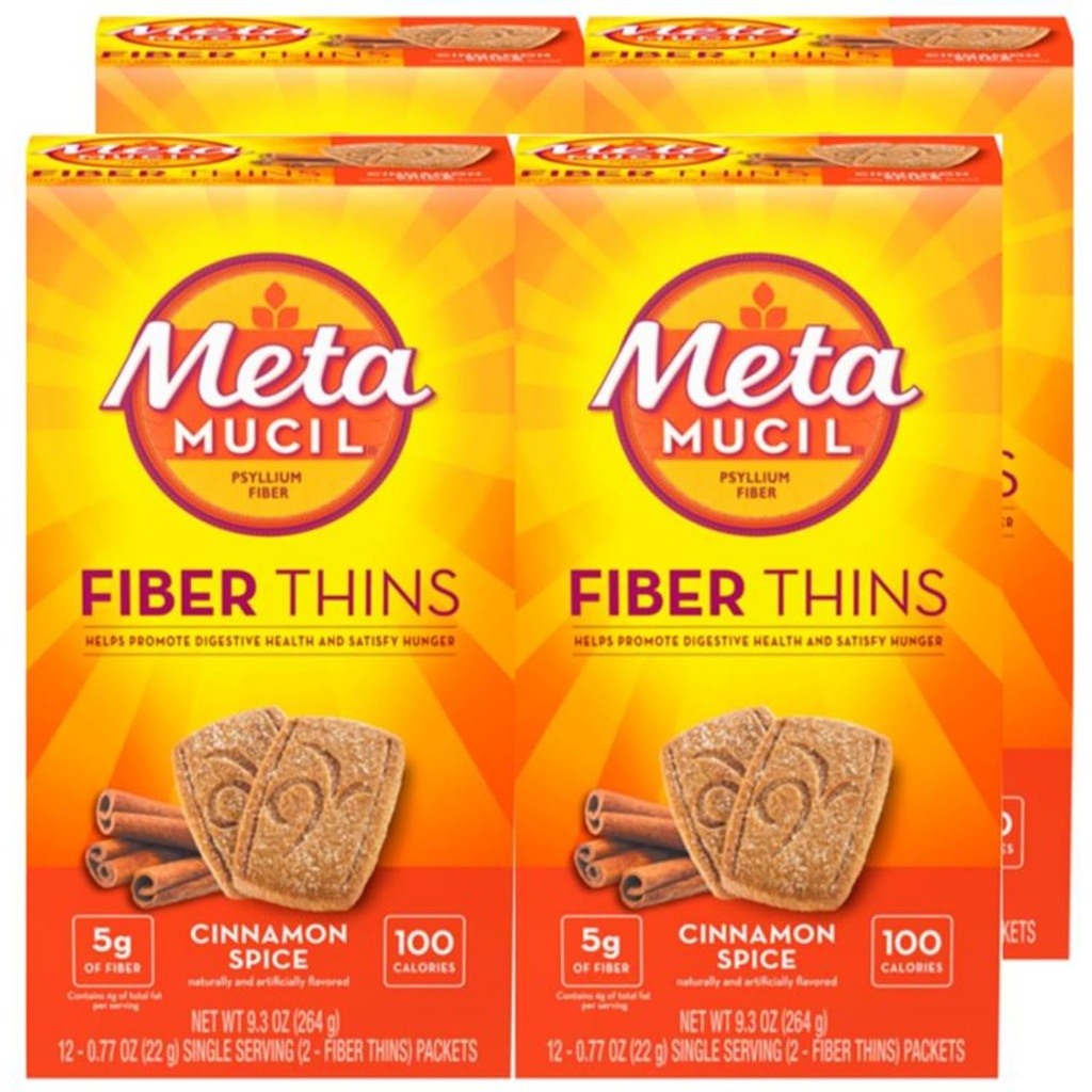 Metamucil Fiber İnces, Daily Fiber Supplement Snack, Psyllium Husk Toz, 5g Fiber per Service, Supports Digestive Health and Satisfies Hunger, Cinnamon Spice Flavor, 4 paket, 12 Herbiri