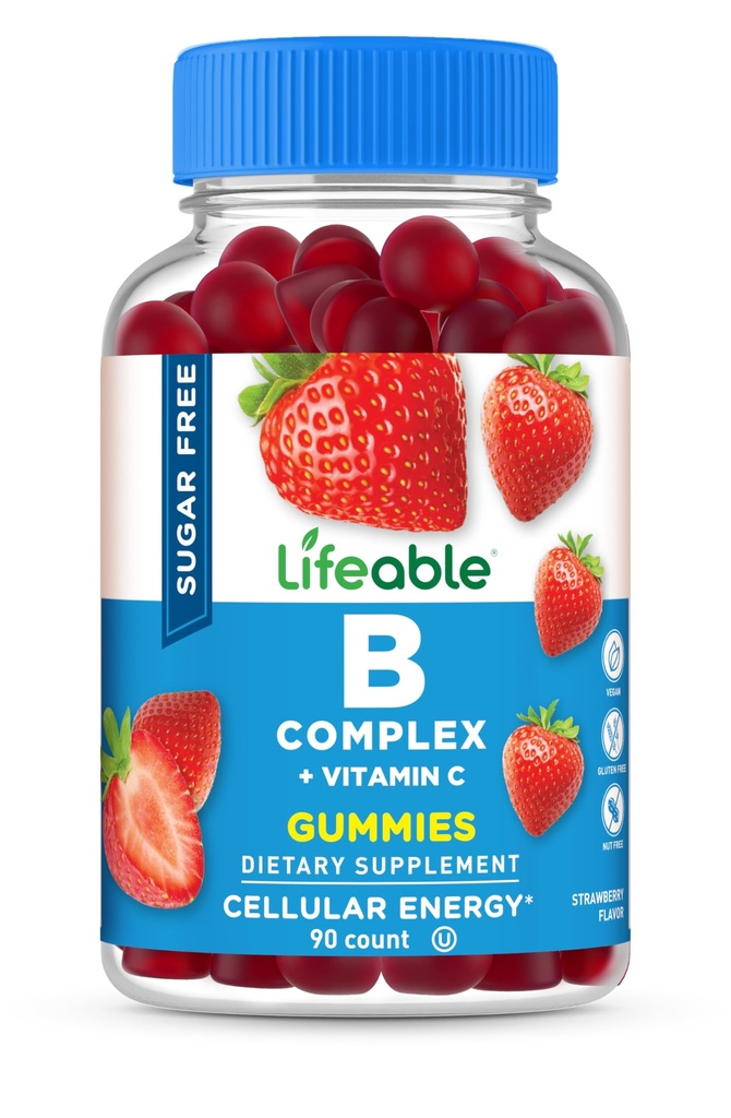 Lifeable Sugar Free Vitamin B Kompleks Gummies | B-Complex with Vitamin C | Great Tasting VIT B Complexs | Energy and Nerve Support | B Vitamins Kompleks for Women, Men, Yetişkinler | 90 Gummies