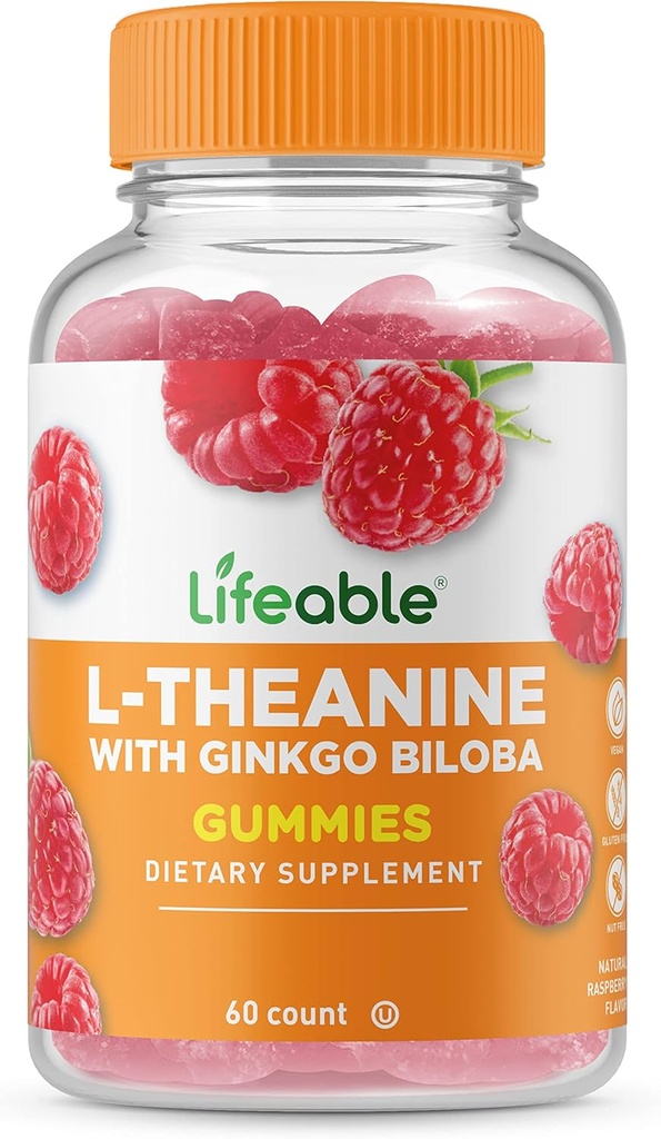 Lifeable L Theanine with Ginkgo Biloba - Great Tasting Natural Flavor Gummy Supplement Vitamins - Non-GMO Gluten Free Vegan Chewable - to help You Focus and Relax - for Yetişkinler Men Women - 60 Gummies
