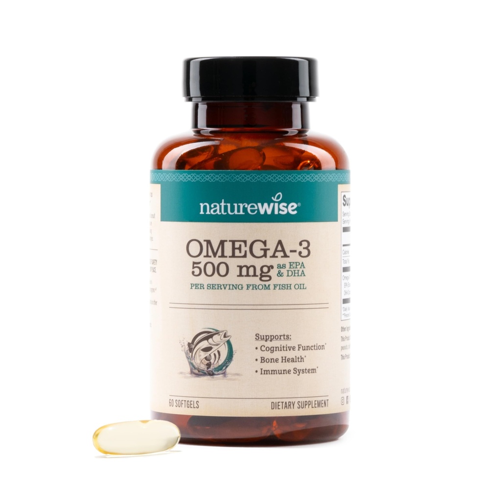 NatureWise Omega 3 Fish Oil - Pill için 500 mg - EPA & DHA - Immune Support, Brain & Optimal Wellness - Gluten and Soy Free, Non-GMO - 60 Softgels[2-Month Supply]