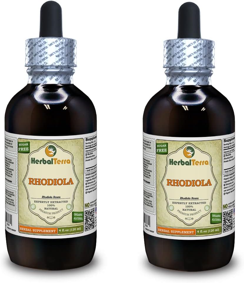 Rhodiola (Rhodiola Rosea) Tincture, Organik kıl Kökleri Sıvı Tür (Brand Name: HerbalTerra, Proudly Made in USA) 2x4 fl.oz (2x120 ml)