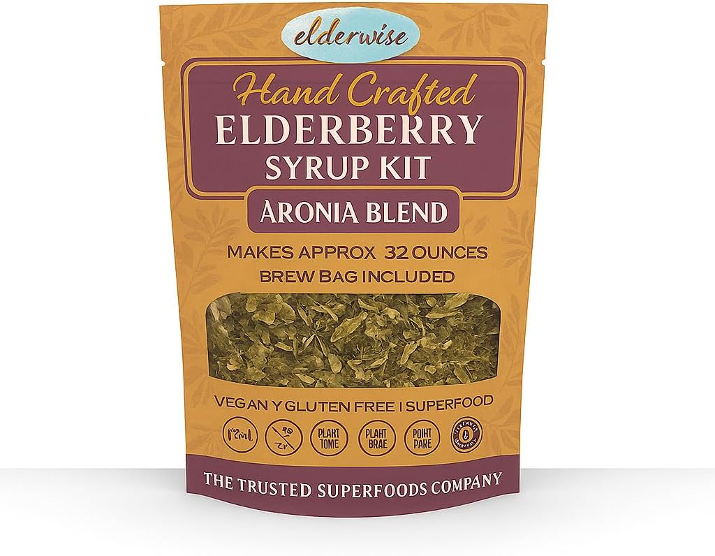Yaşlı Yaşlı Aronia Berry Syrup Kit - Yaşlılar, Aronia Reeves, Rosehips, Ginger, Echinacea, Cinnamon ve Cloves, 32oz Syrup, Brewing Bag Dahil