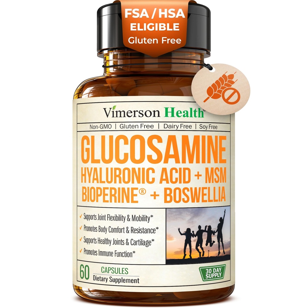 The Hyaluronic Acid, Boswellia, Black Pepper & MSM Supplement – 5in-1 Men ve Kadınlar için Ortak Tamamlar – Ortak Sağlık, Hareketlilik ve Bone Strength – FSA Eable 60 Caps