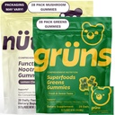 Gruns Superfood Green + New Nütrops Gummy Sche, Organik Beslenme Supplement 2 x 28 Pack: Multivitamin, prebiyotikler, adaptogens + Nootropic Mushroom Herbal Supplement to Support Mood, Focus, Gutrop
