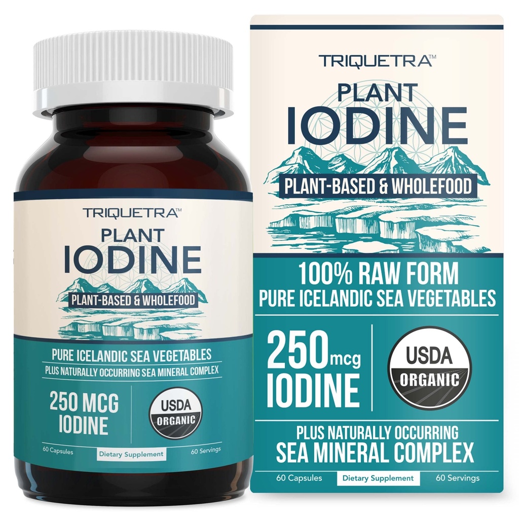 Deniz Sebze Kompleksinden Organik Iodine Supplement, Tüm Gıda ve Raw Form - Iodine Plus Trace Mineral Kompleksi - Contains Purest İzlanda Denizi Kelp, Moss & Bladderwrack (250 mcg)