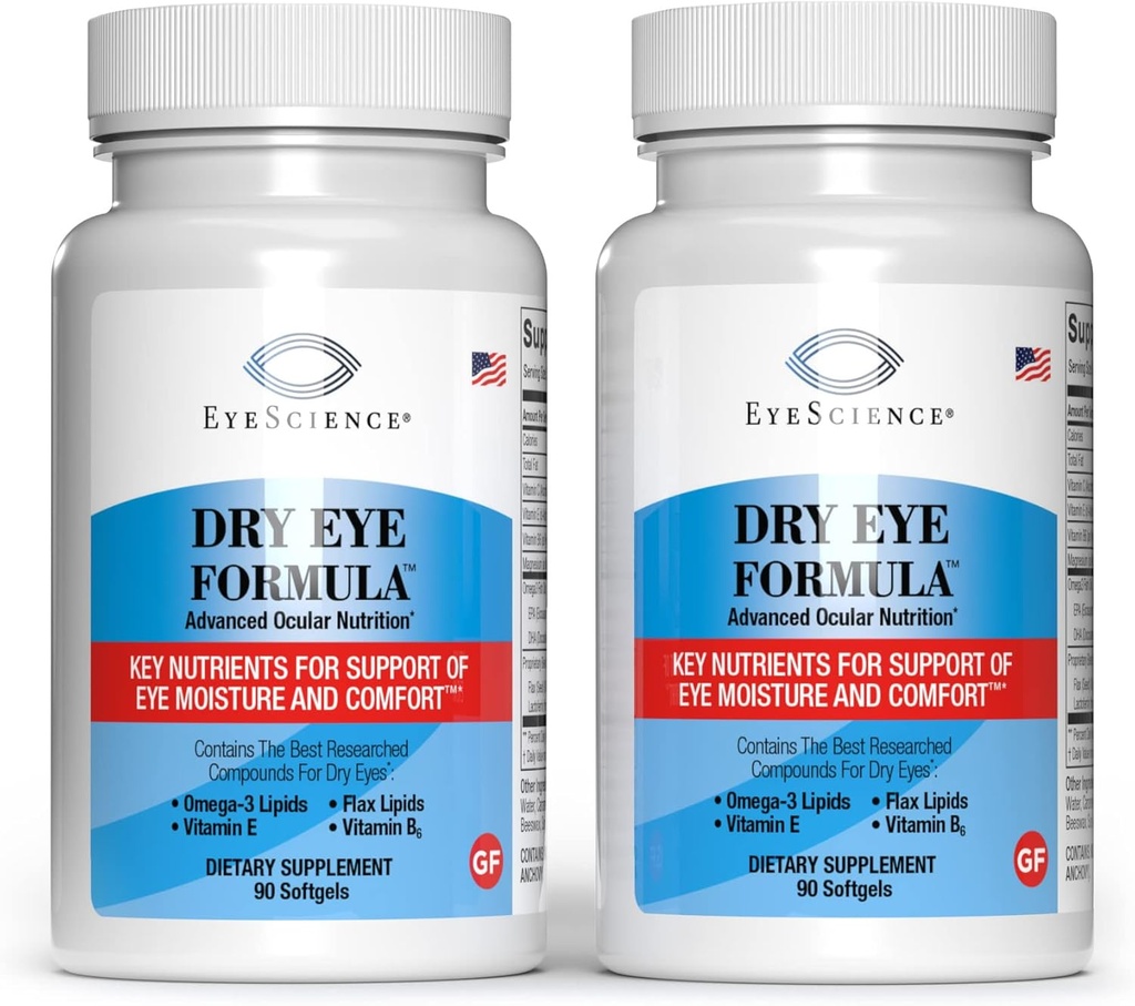 Eye Science - Kuru Eye Formula - 90 Softgels - Yardım için, Omega-3, Vitaminler E, C & B6, Magnezyum - Tear Production & Lasting Comfort - 2 Pack