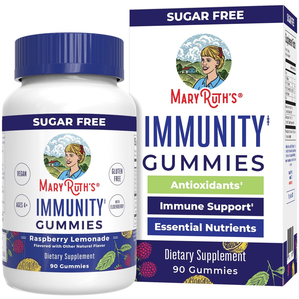 MaryRuth Organics Sugar Free Immunity Gummies | Güçlü Ölme | Yaşlı Vitamin C & çinko | D3 & Echinacea | Immune Support Supplement | Gummies for Kids & Yetişkinler | Vegan | GMO | 90ct