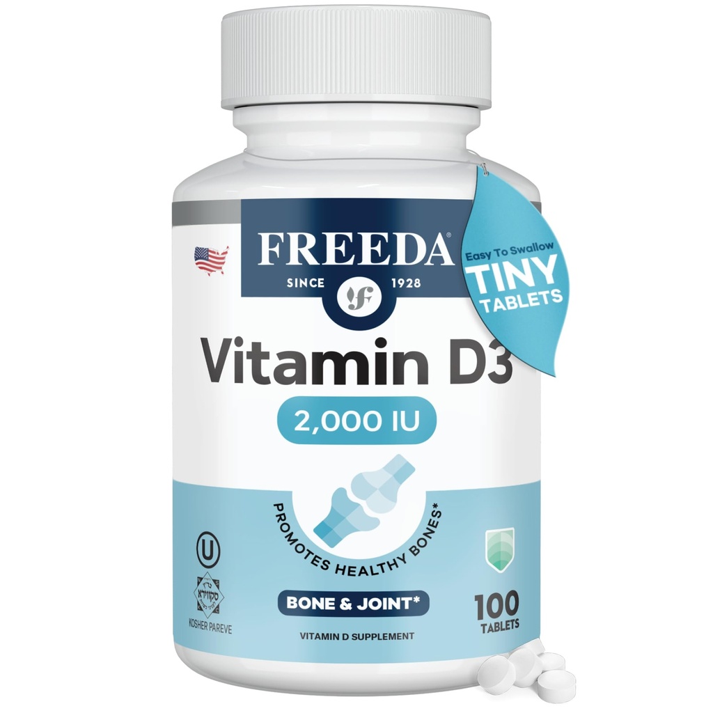 FREEDA Vitamin D3-2000 IU - Yüksek Lisans Vitamin D Kemik Kuvveti ve Immune Desteği için - Easy-to-Swallow Tabletleri - 100 Tiny Tablet