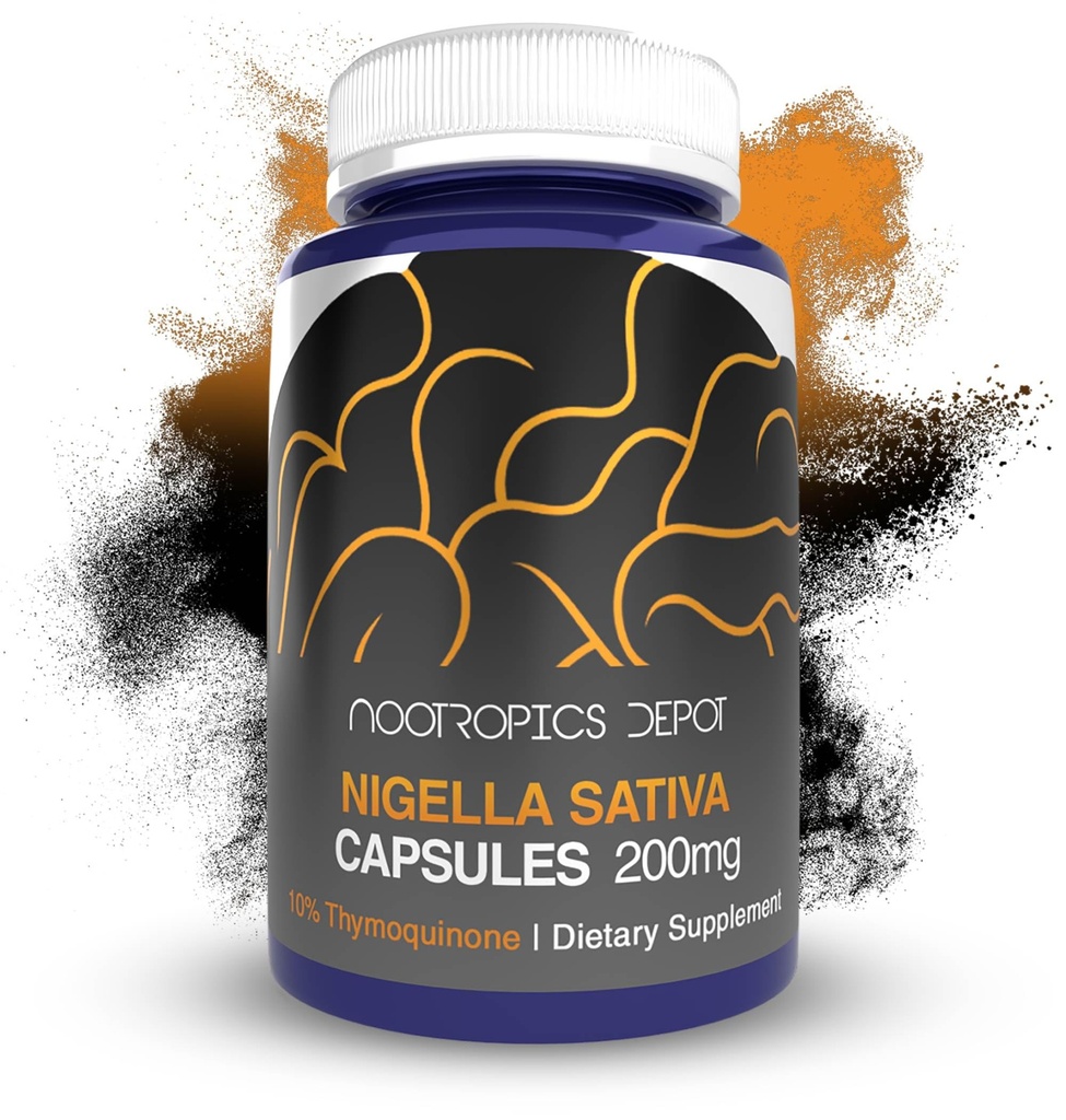 Nootropics Depot Nigella Sativa Extract Capsules | 200 mg | 60 Kont | En az% 10 Thymoquinone Content | Black Seed Oil Extract | Supports Brain Health, Memory, Liver Health ve Immune Function