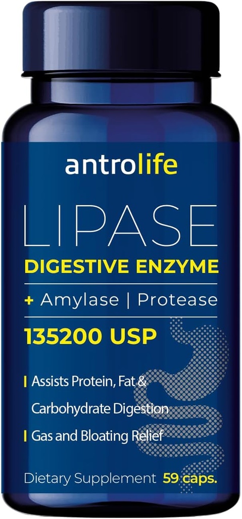 ANTROLIFE Digestive Health Supplement - Enzymes with Lipase Beslenme Supplements & Amylase for Digestive Comfort - Diyetsel Supplement - 59 Capsules