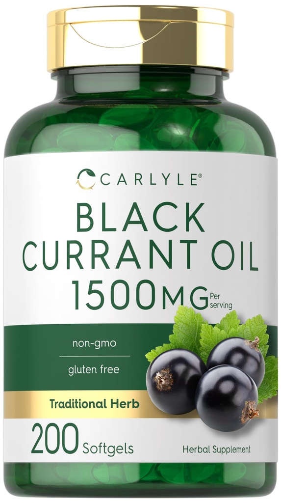 Carlyle Black Currant Oil Softgels | 1500 mg | 200 Kont | Non-GMO ve Gluten Free Formula | Black Currant Tohum Petrol Yumuşakgels | 1500 mg | 200 Kont | Non-GMO ve Gluten Free Formula | Black Currant Seed Oil Oil