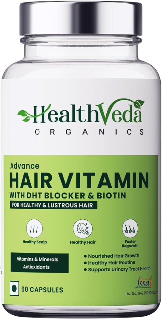 Generic Organics Advance Hair Vitamin with DHT Blocker & Biotin | Clinically Proven Hair Vitamins for Men & Women - 60 Veg Capsules