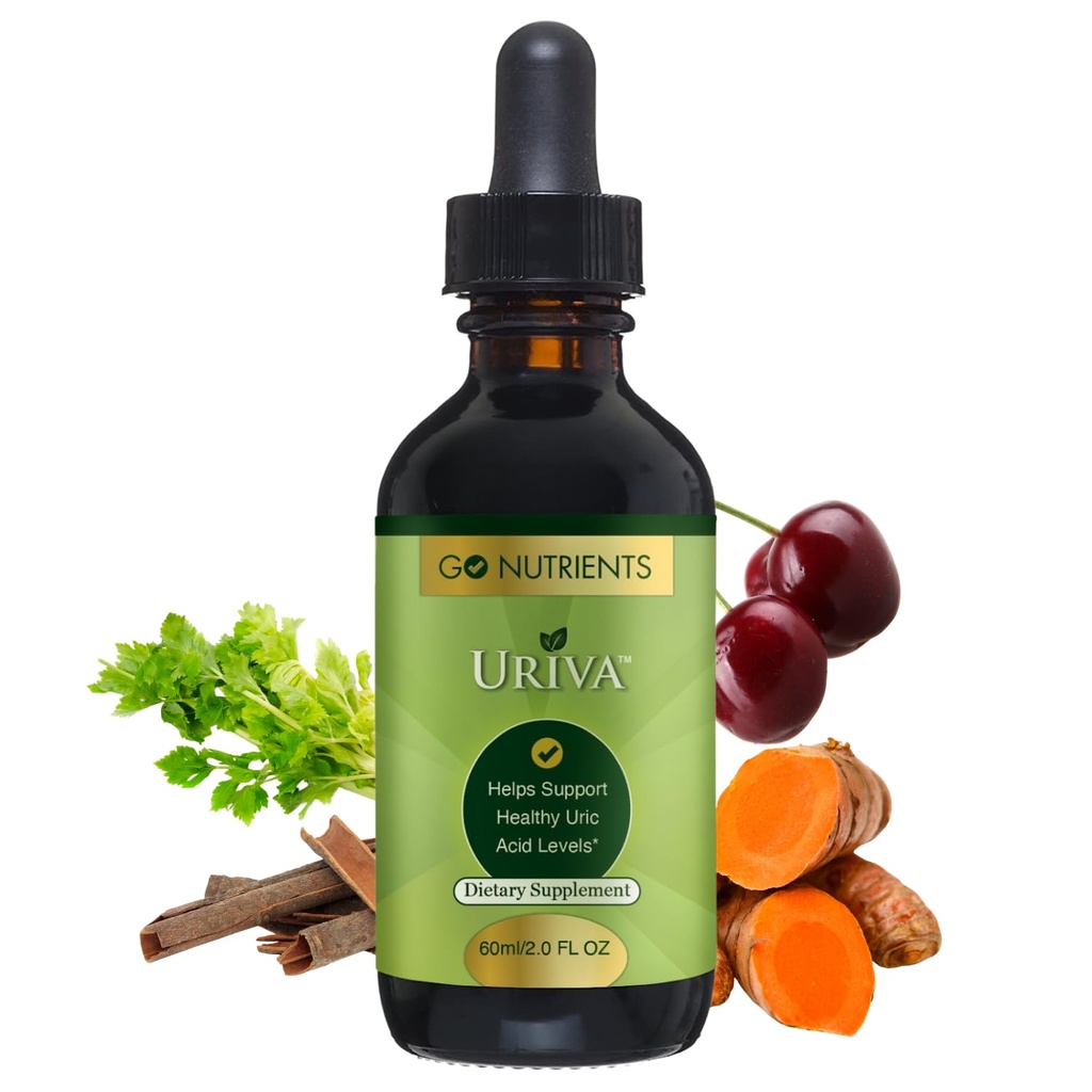 Go Nutrients Uriva - Gelişmiş Uric Acid Flush Sese with Tart Cherry Extract Celery Seed, Turmeric & More - Yüksek Abhidrorik Drops Supplement for Commons and Kidney 2.0 oz. | 48 Servisler