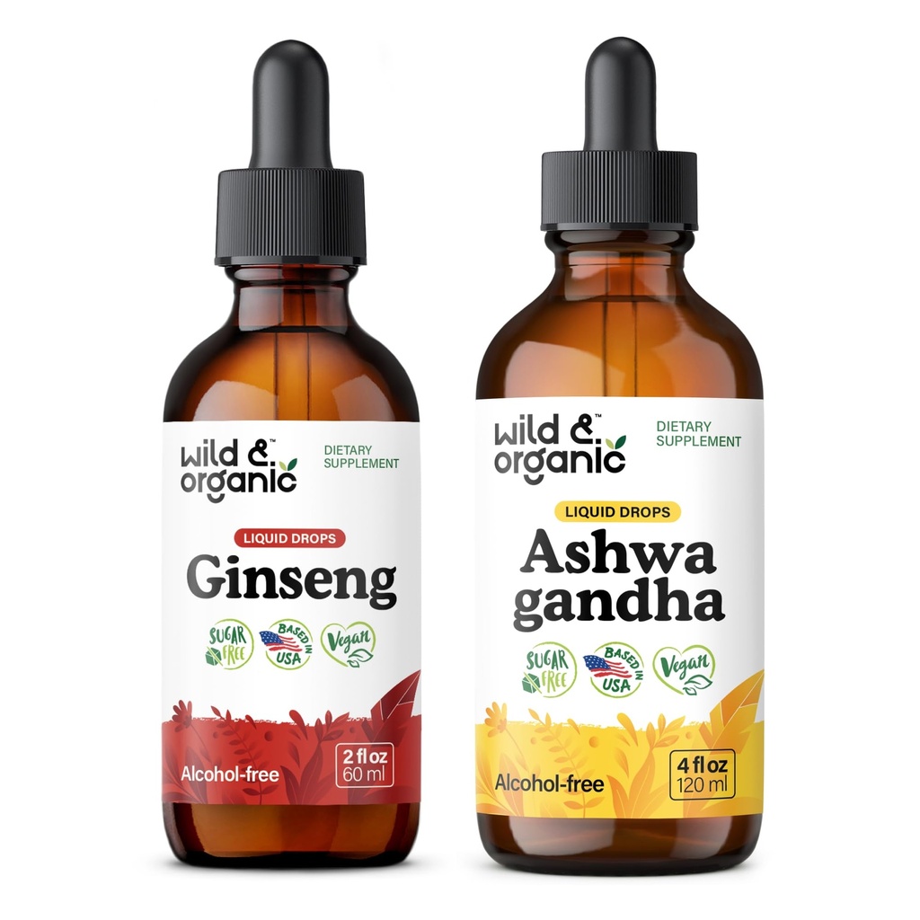 Wild & Organic Ginseng Tincture 2 fl oz & Ashwagandha Tincture 4 fl oz