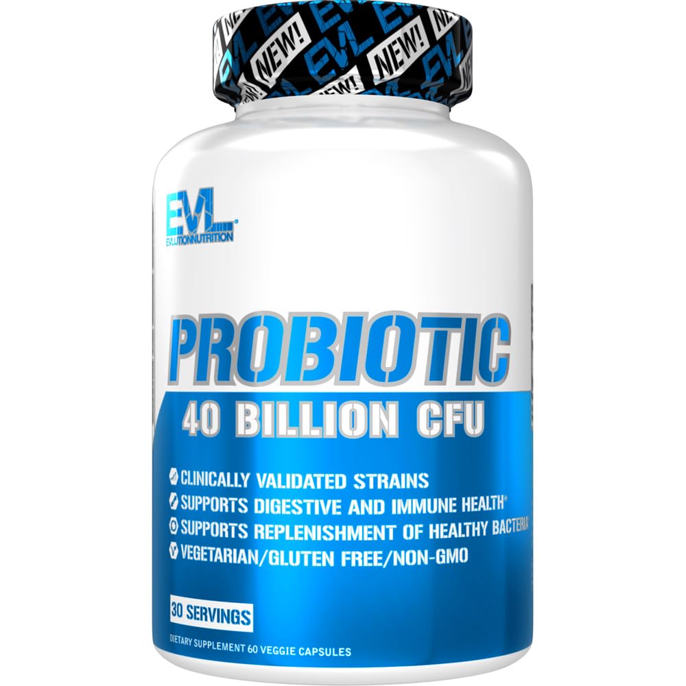 Evlution Beslenme Probiyotik - 40 Milyar CFU - Destekler Digestive + Immune Health - Erkekler ve Kadınlar için Probiyotik Supplement - Gluten Free & Non-GMO - 30 Hizmet - 60 Veggie Capsules