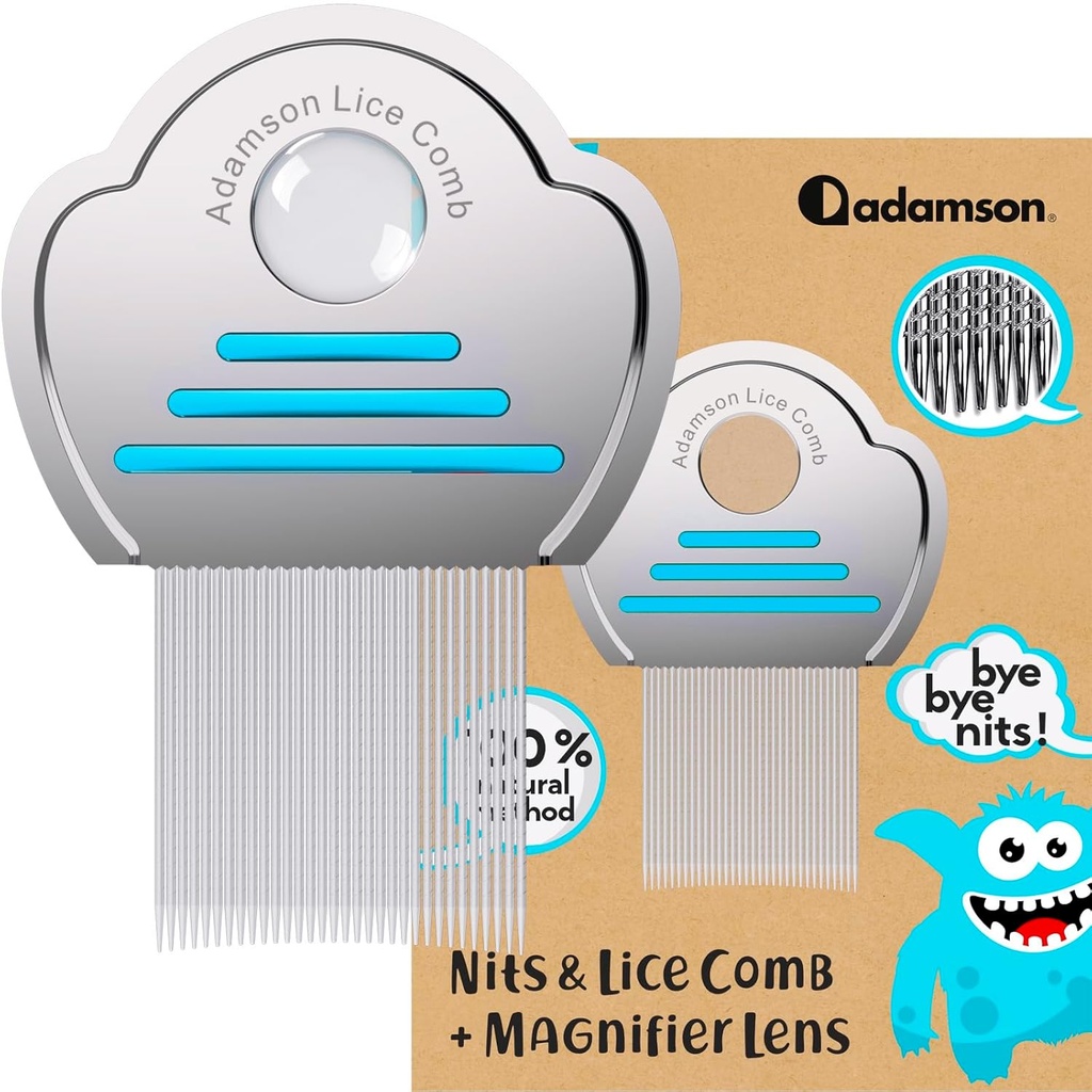 Adamson Lice Comb - Çocuklar için paslanmaz çelik Lice Comb - Etkili Nit Comb - Saçları için Lice Combs - Dayanıklı ve Kolay - Peine para Piojos y Liendres para Niñas