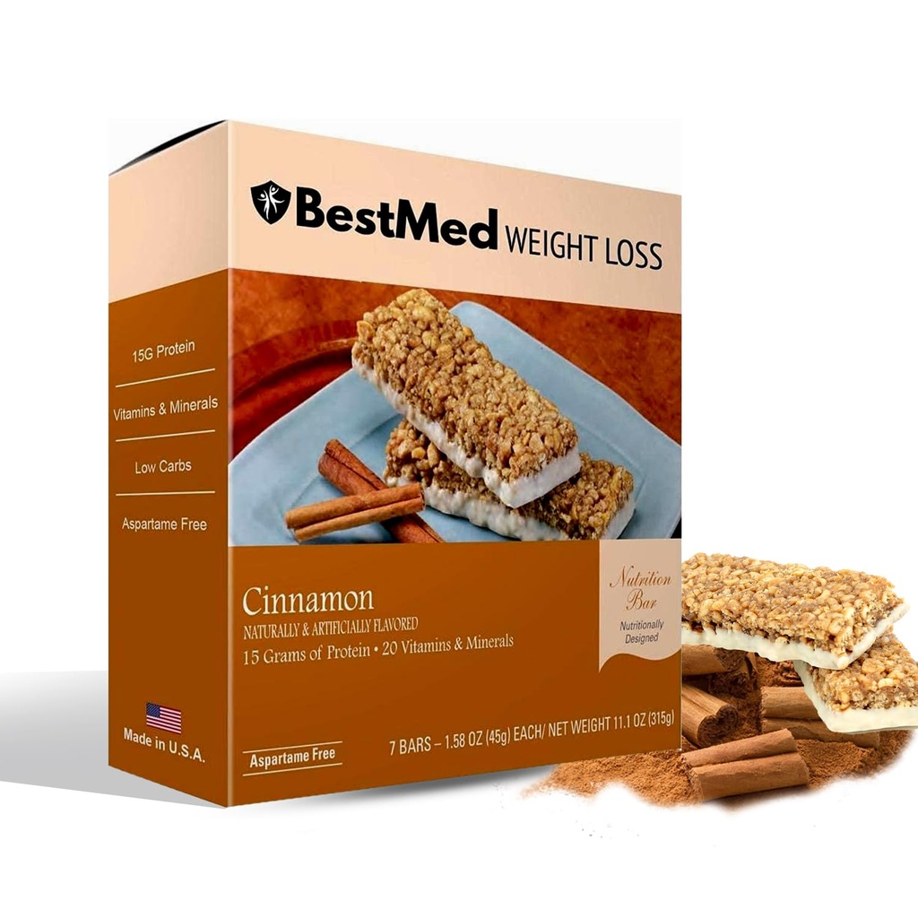 En İyiMed - Yüksek Protein Beslenme Bar - Low-Carb, 15g Protein, Low Sugar, Low Calorie, Meal Change Bar (Cinnamon, 1 Box - 7 Count)