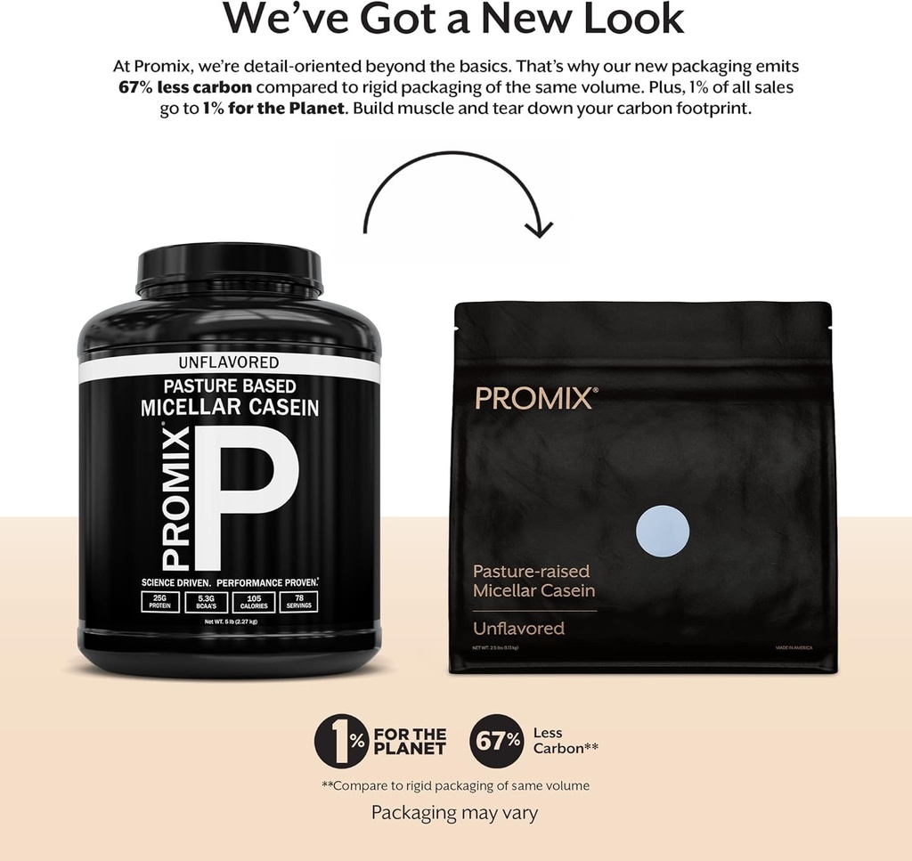 ProMix Beslenme Vakain Protein Tozu - Grass-Fed, Pasture Yükseltilmiş, Slow 25g Micellar Casein - 5.4g BCAAs Gluten Free, Sugar Free, Soy Free - Unflavored, 5lb