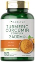 Carlyle Turmeric Curcumin Supplement 2400 mg | 180 Toz Capsules | Herbal Kompleksi | Non-GMO, Gluten Free Formula