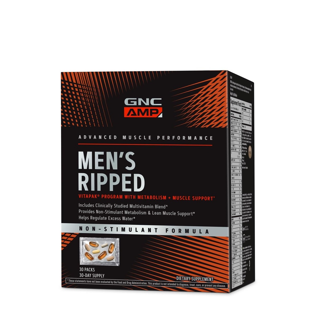 GNC Men's Ripped Klinik olarak Çokvitaminli, Lean Muscle Support, Non-Stimulant Formula, 30 Hizmet