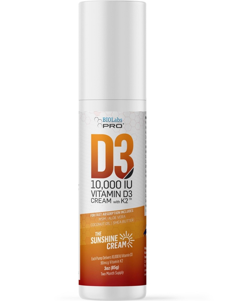 BIOLABS PRO All Natural Vitamin D3 10000IU Vitamin D Krem - En Güçlü - Egzersiz Vitamin D Eksikliği Doğal - Vitamin K2 & Olive Leaf Ekstra - Güvenli ve Etkili (10.000IU - 3.0oz)