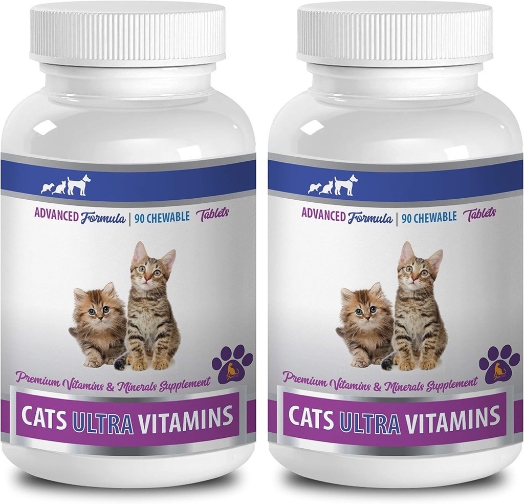 Kediler için Sağlık Tedavileri - Kediler için Ultra Vitaminler - Sağlıklı Mineraller ve Vitaminler Formula - Chews - Cats için - 2 Şişe (180 Tedavi)