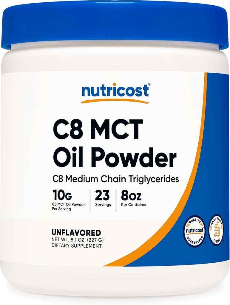 Nutricost C8 MCT Oil Toz 23 Hizmet (8oz) -% 95 C8 MCT Oil Toz Toz