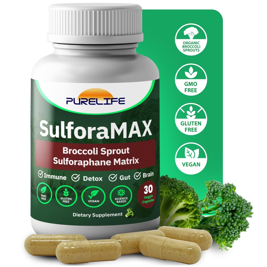 SulforaMAX - Sulforaphane Broccoli Immunity Supplement - [Formerly Regen-X] - Immune Support, Heart, Liver, Brain Health Supplements - Vegan, Non-GMO, 10.000 MCG Sulforaphane (30 Vegetarian Capsules)