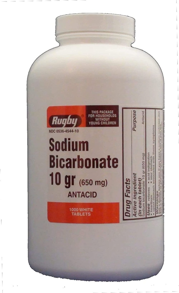 RUGBY SODIUM BICARB 10GRICE SODIUM BICARBONATE-650 MG White 1000 TABLETS UPC 305361047108108