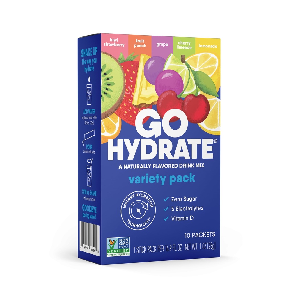 GoHydrate Instant Hydration Toz Paketleri - Low sodyum Electrolytes Drink Mix - Natural Hydration Support, Sugar Free Electrolyte Flavored Toz İçecek D, 10 Packs, karma
