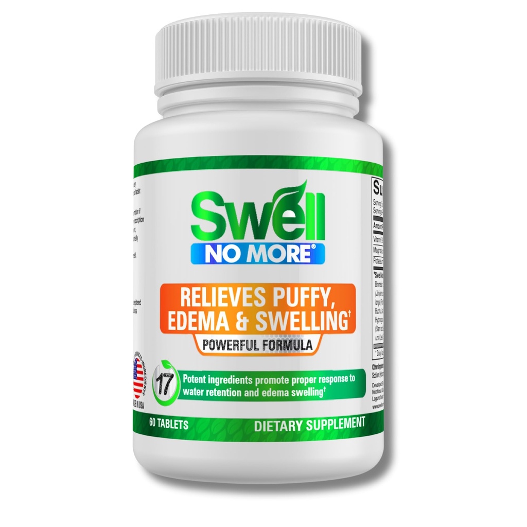 SwellNoMore Natural Supplement Su Retention, Bloating, Puffy Eyes, Swollen Legs, Swollen Ankles & Other Type of Edema & Swelling, Fast & Natural -1 şişe (1 ay Supply)