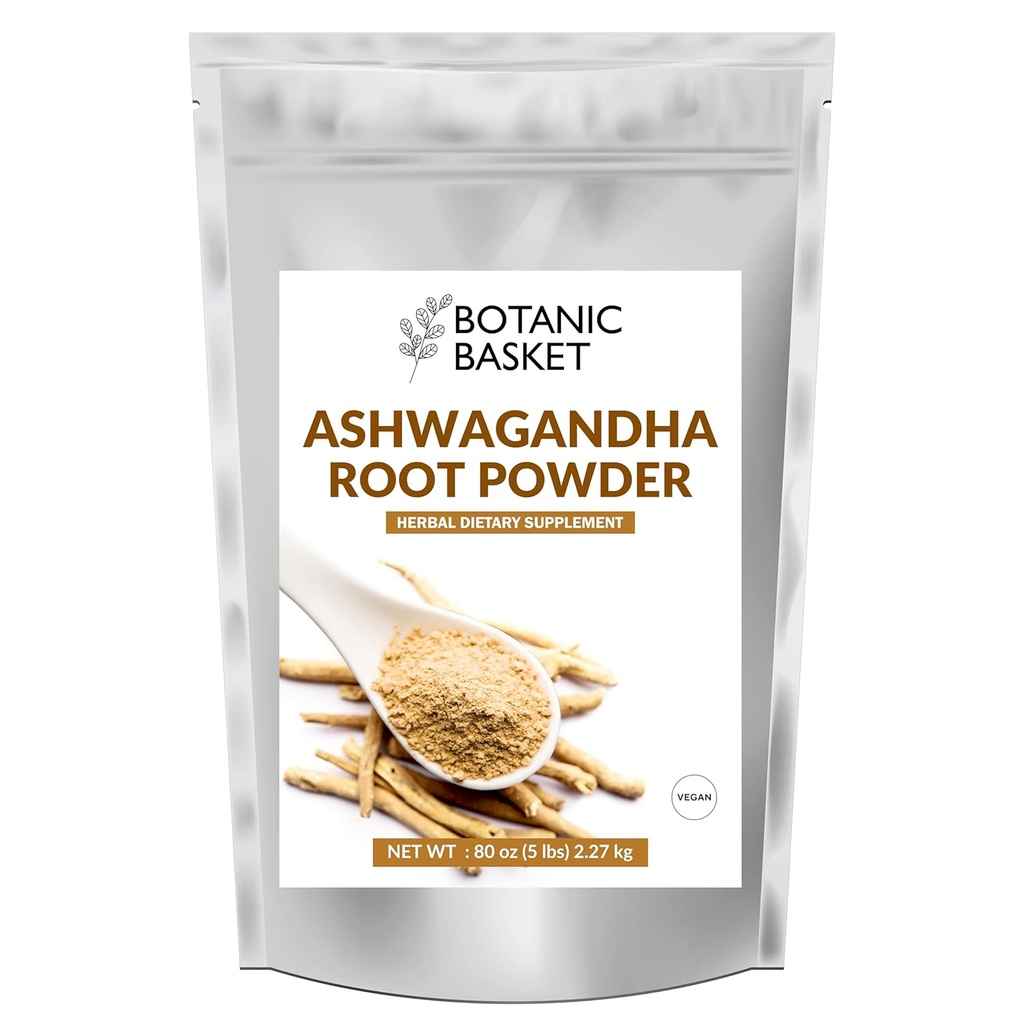 Botanic Cart Ashwagandha Root Toz 5 Pound, No Filler, Hiçbir Katkılar, Yüksek Lisanslı | Active Withanolides, No GMO, Gluten Free