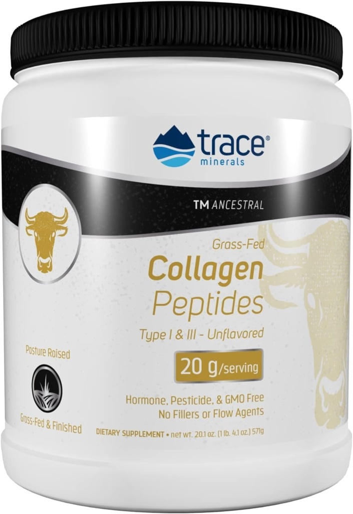 Trace Minerals Collagen, - Sağlıklı Bone & Ortak Destek - Collagen Supplement Aids Güçlü Saç, Nails & Skin - Toz Supplement Supports Gut Health - Unflavored, 571g (28 hizmet)