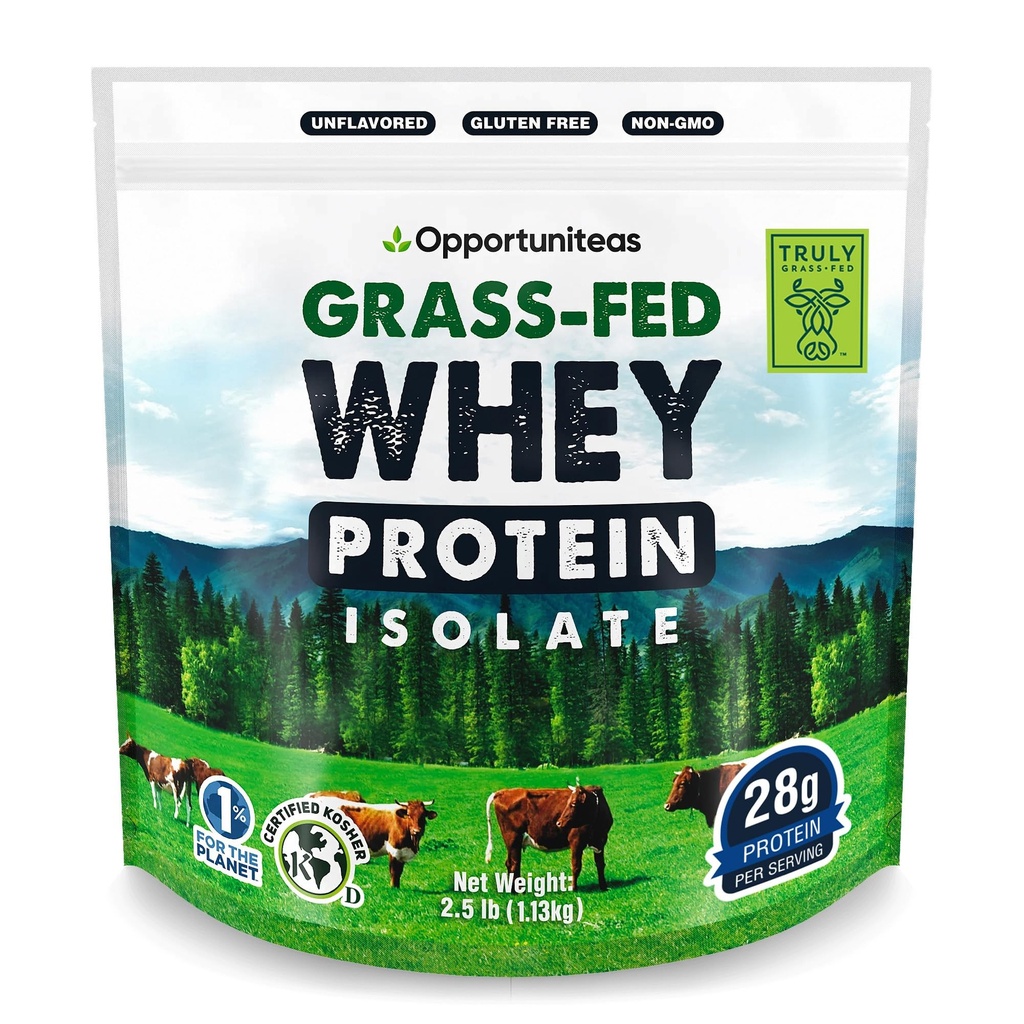 Opportuniteas Grass Fed Whey Isolate Protein Tozu - Yapay Tatlıcılar olmadan 28g Protein Tozu, Hormonsuz İnekler, GMO - 2.5lb