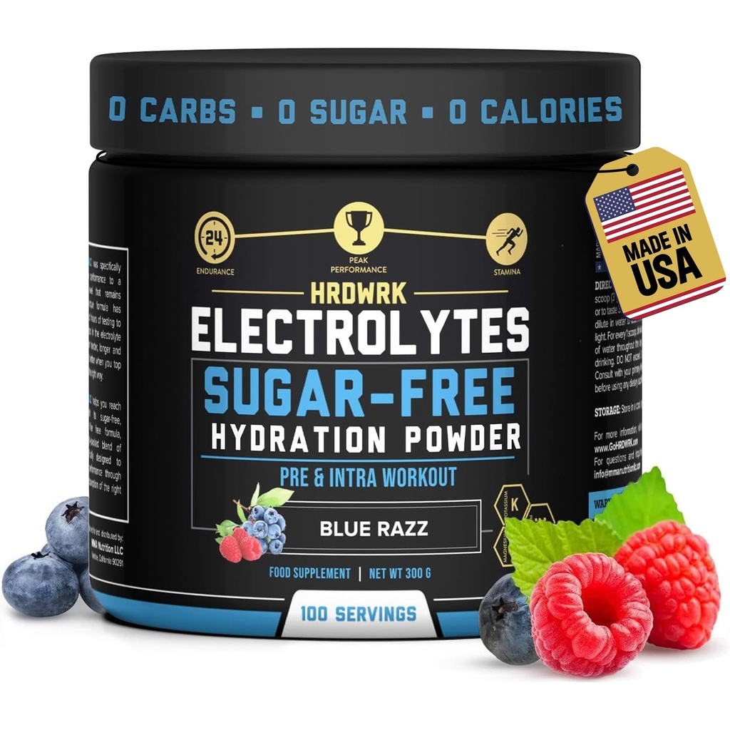 HRDWRK Elektrolytes Tozu, Magnezyum Pyum - Sugar Free Electrolytes Boost Endurance ve Fatigue'yi Bu Elektrolytes Supplement ile Az Hydration - Keto Friendly